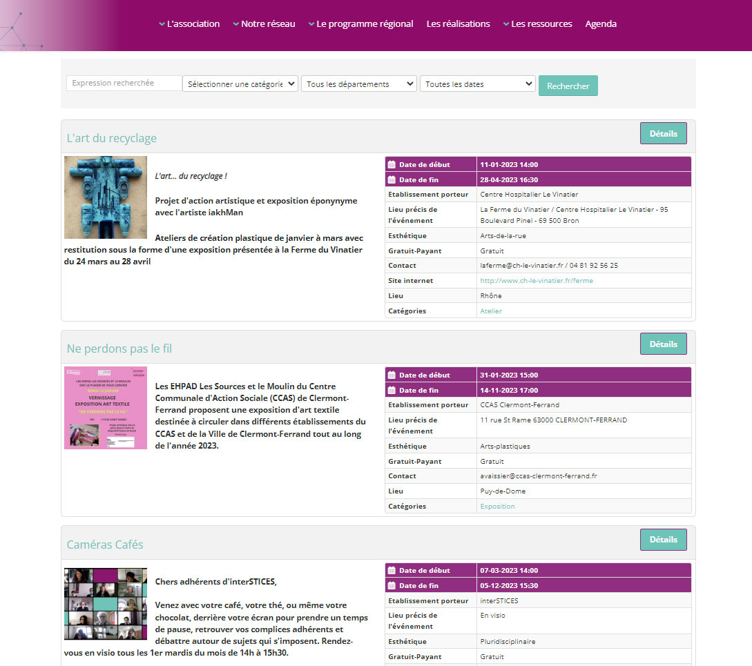 liste événements Joomla