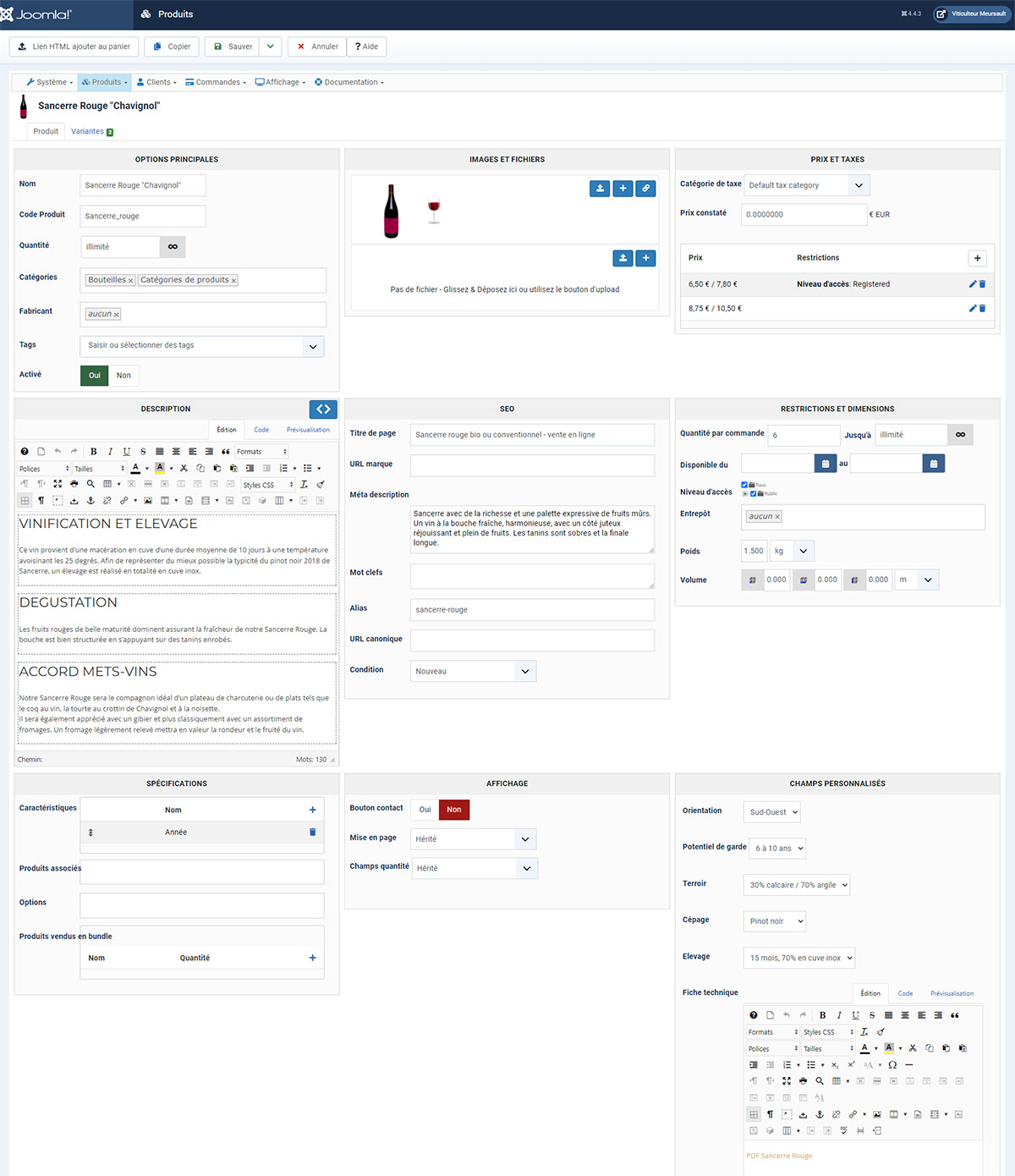 fiche produit Hikashop