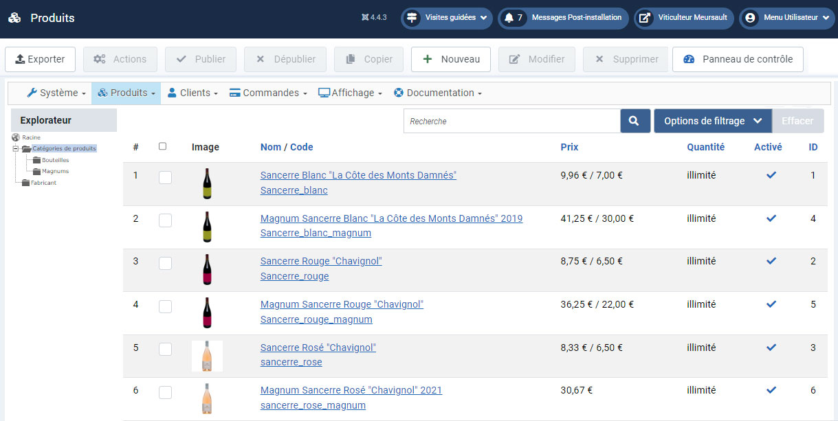 Hikashop administration produits
