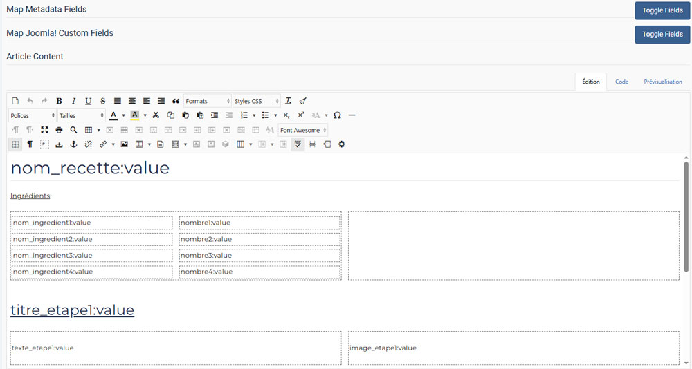 structure article saisi en front-end joomla
