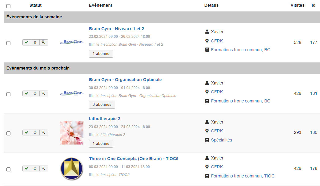 admin liste evenements