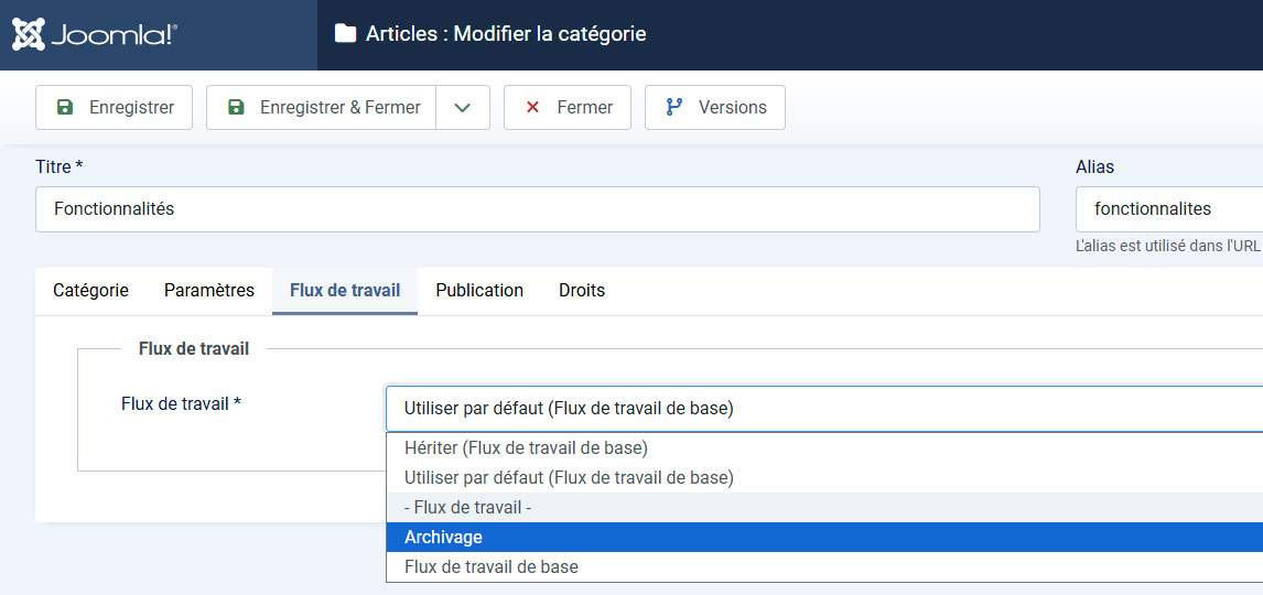 flux de travail par categorie