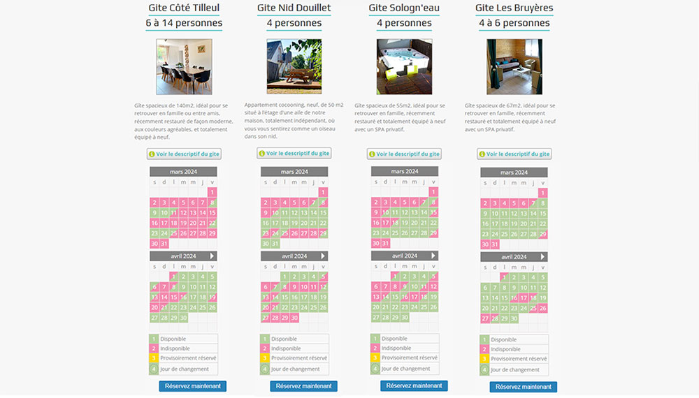 Visuel planning de réservation gites et chambres