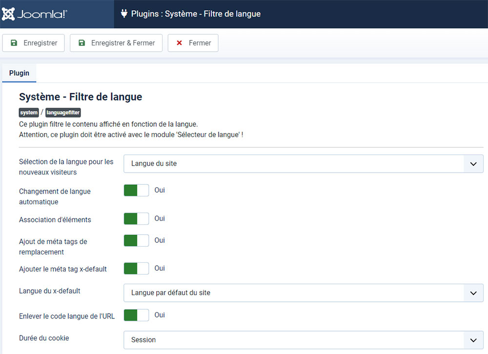 plugin filtre de langue Joomla