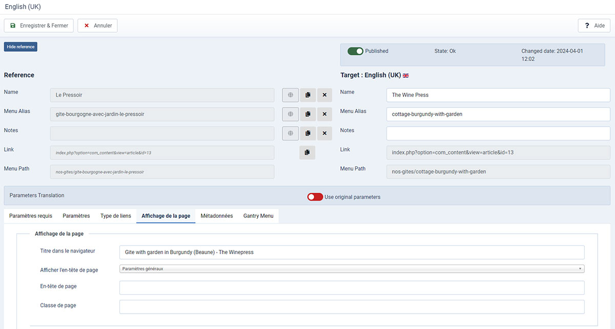 traduction element menu1