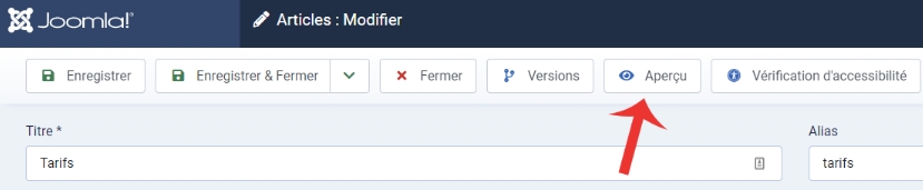 joomla4 visualisation article bouton