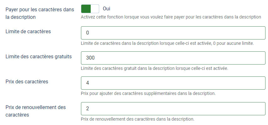 nombre caracteres prix