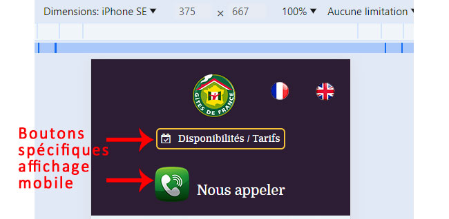 site joomla responsive boutons affichage mobile