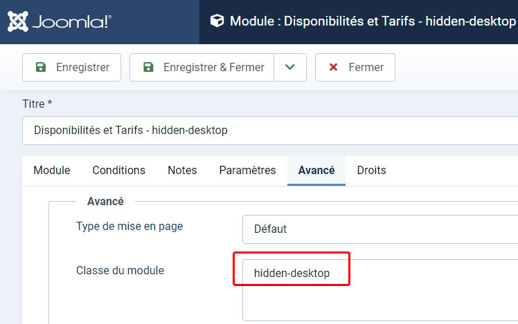 classe module parametres avances