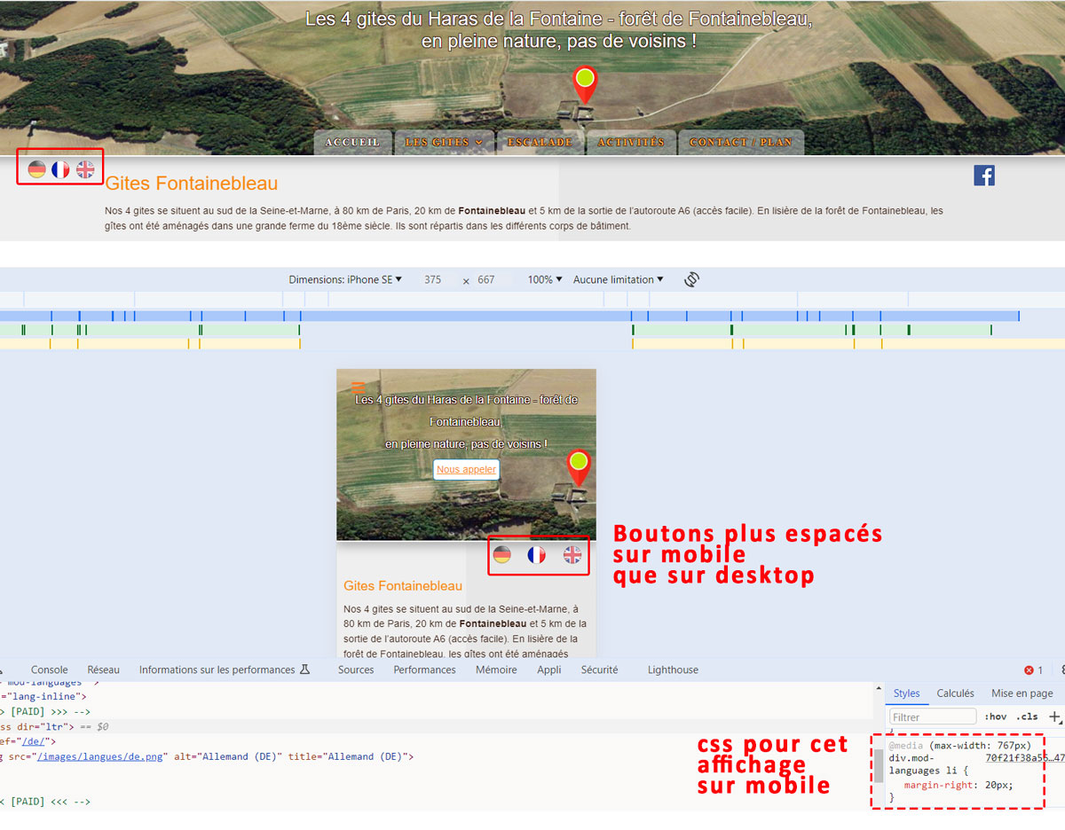 css affichage boutons mobile