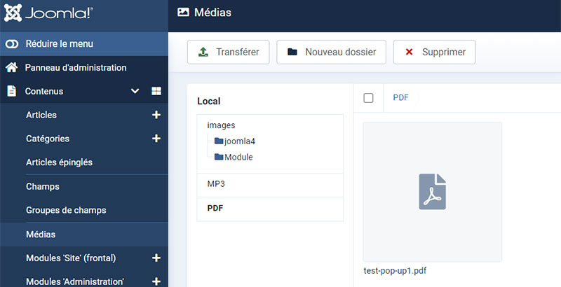 gestion medias Joomla4 - PDF, videos, mp3