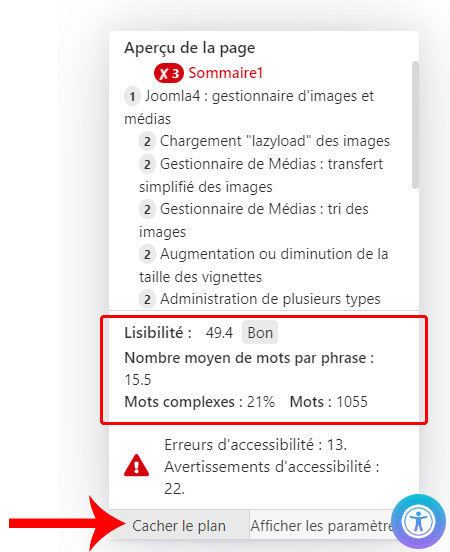 joomla4 accessibilite panneau lisbilite