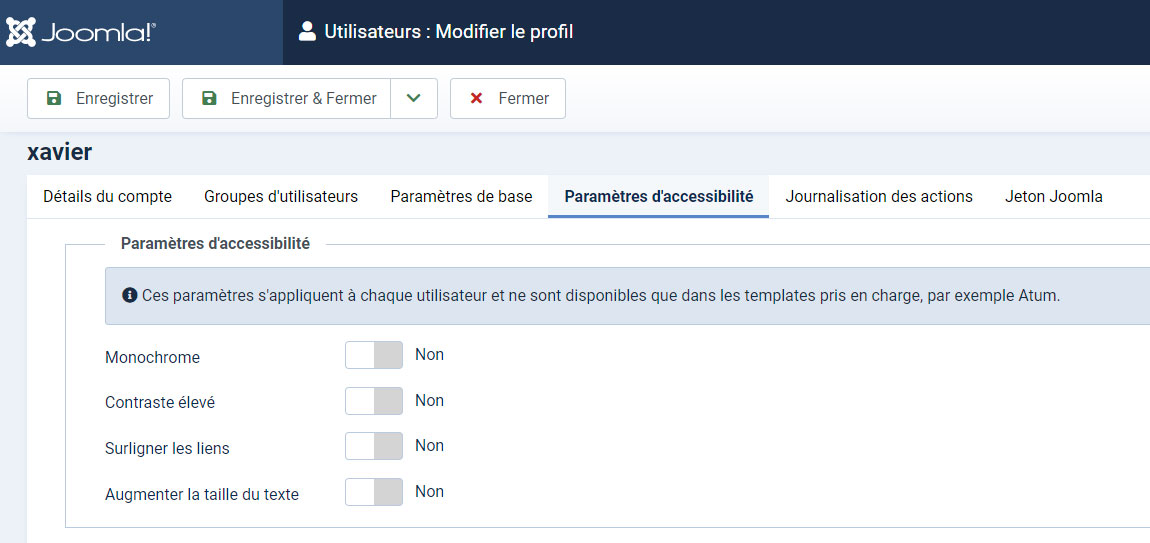 joomla4 accessibilite parametres utilsateur