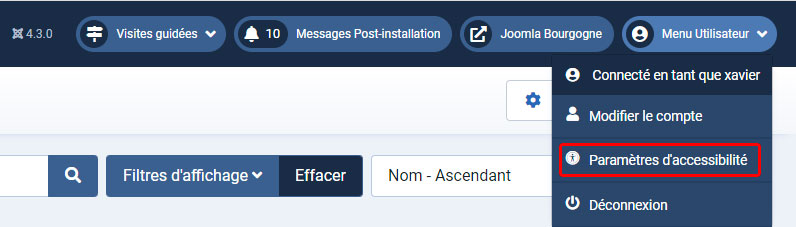joomla4 accessibilite parametres utilsateur
