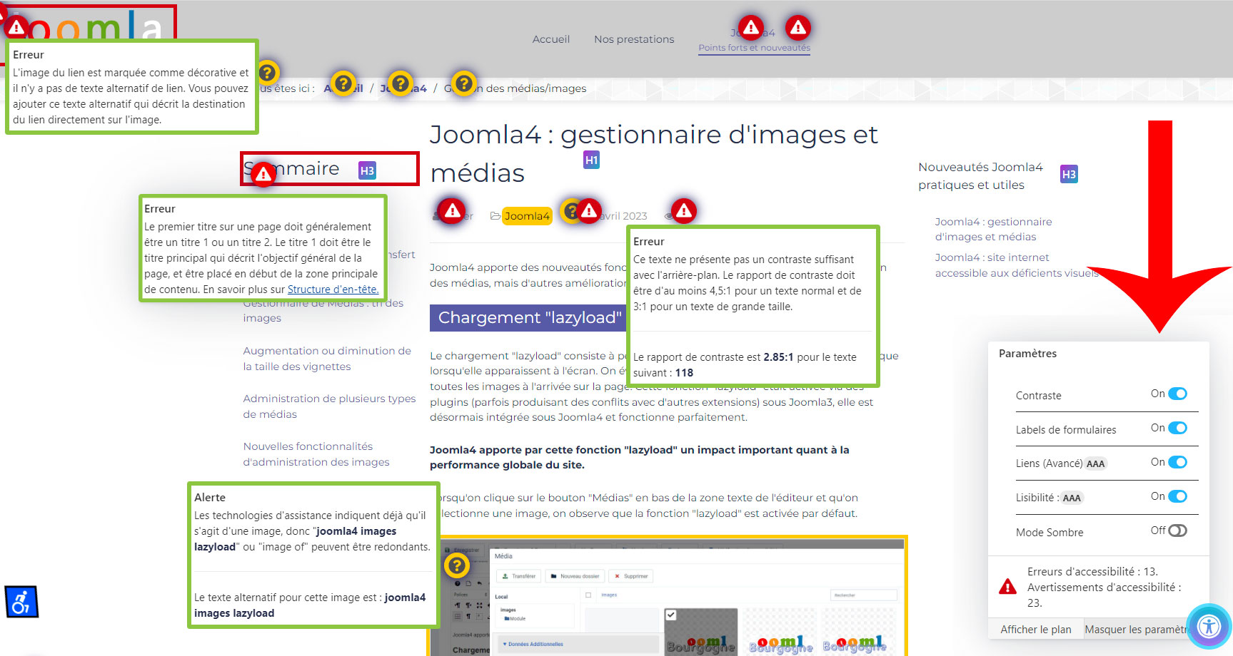 joomla4 accessibilite verification