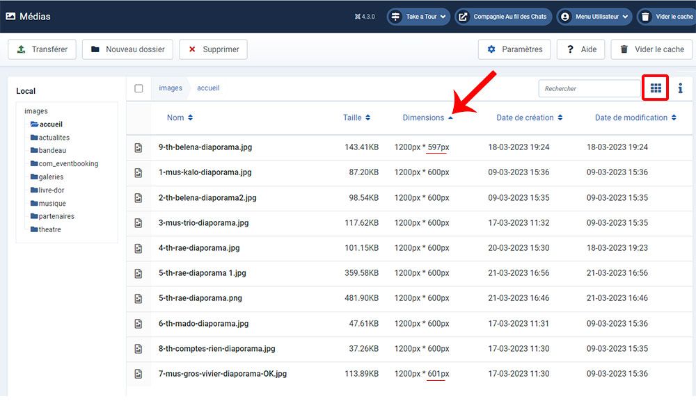 Joomla4 tris des images dans le gestionnaire de médias