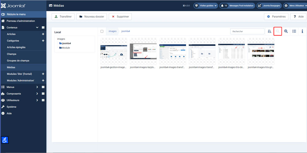 Joomla4 - gestionnaire image - taille vignettes