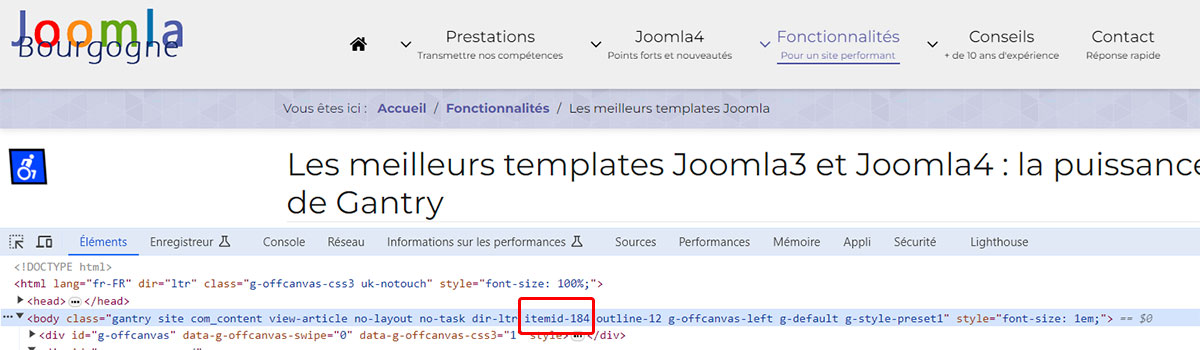 recherche id element menu console