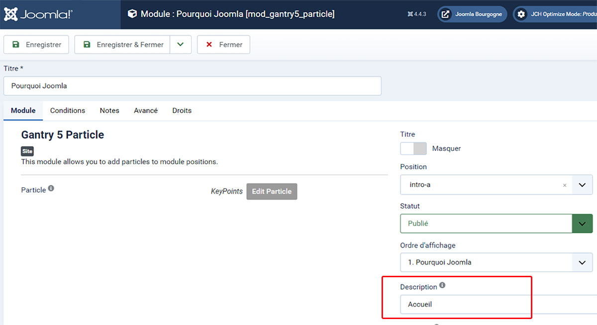 recherche module commentaire parametrage